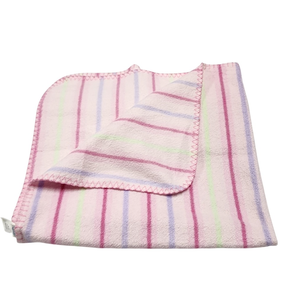 Vintage VTG Y2K Baby Connection Pink Green Purple Stripe Fleece Blanket 29x29"